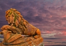 Bretagne, Ile et Vilaine, un vieux lion tourné vers le soleil couchant